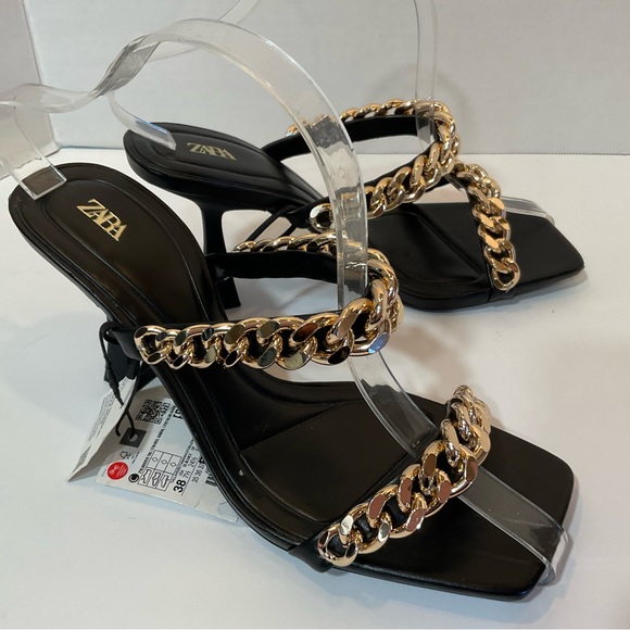 Zara black leather mules with chain detail Size 7 and 9 - Picture 9 of 13